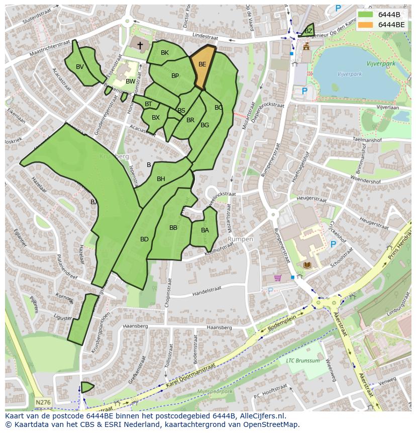 Afbeelding van het postcodegebied 6444 BE op de kaart.