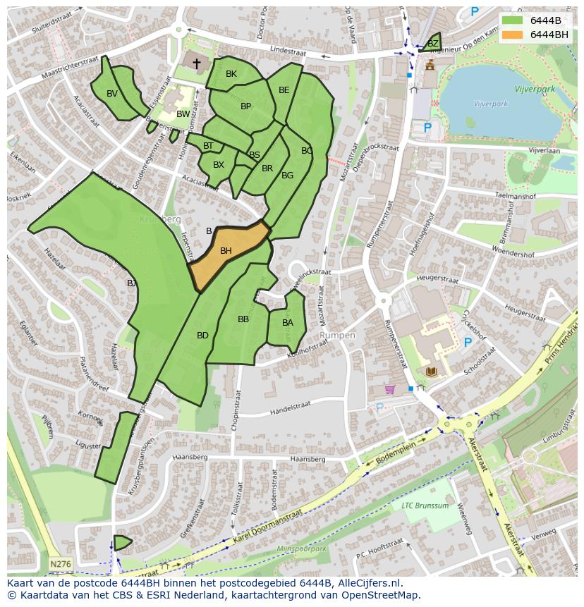 Afbeelding van het postcodegebied 6444 BH op de kaart.