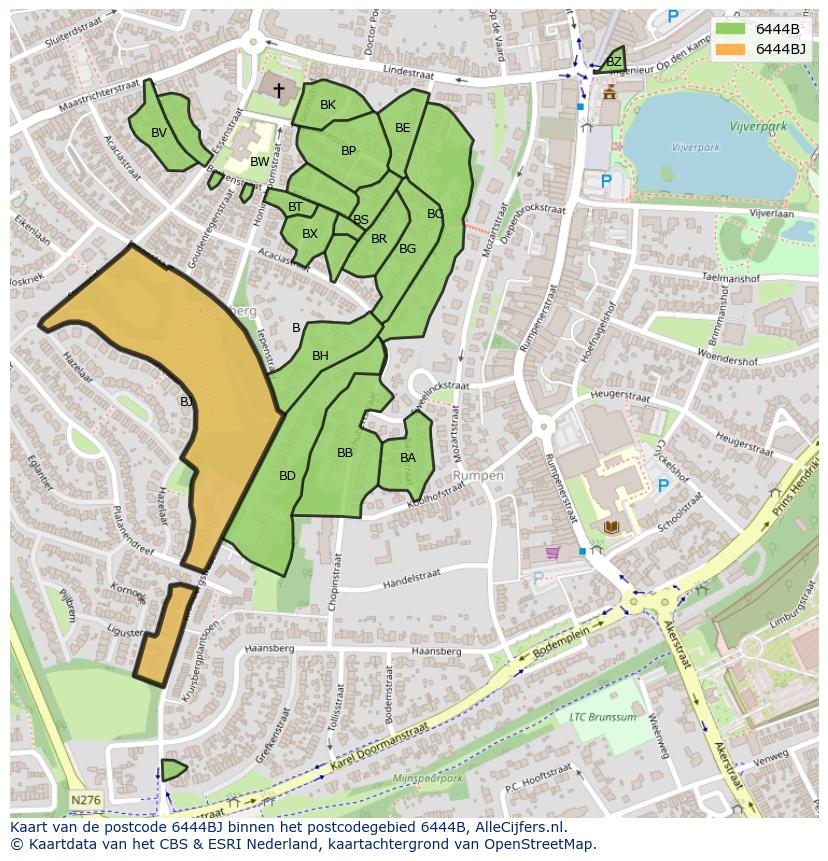 Afbeelding van het postcodegebied 6444 BJ op de kaart.