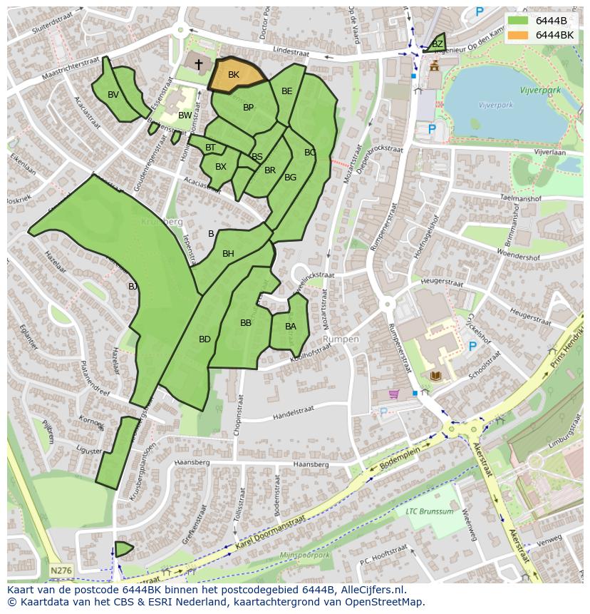 Afbeelding van het postcodegebied 6444 BK op de kaart.