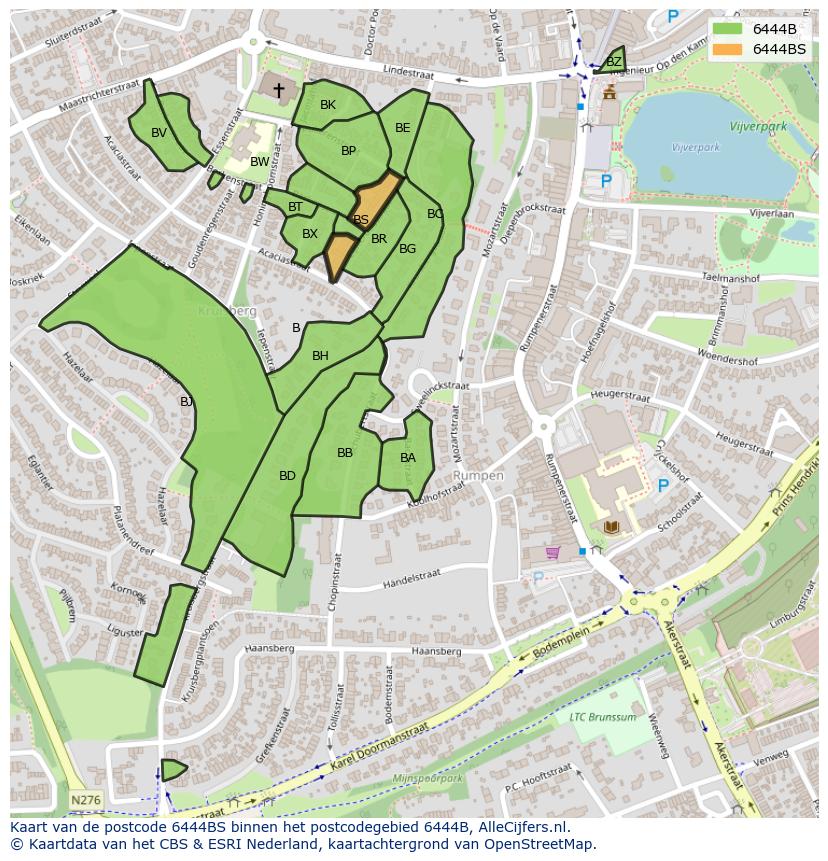 Afbeelding van het postcodegebied 6444 BS op de kaart.
