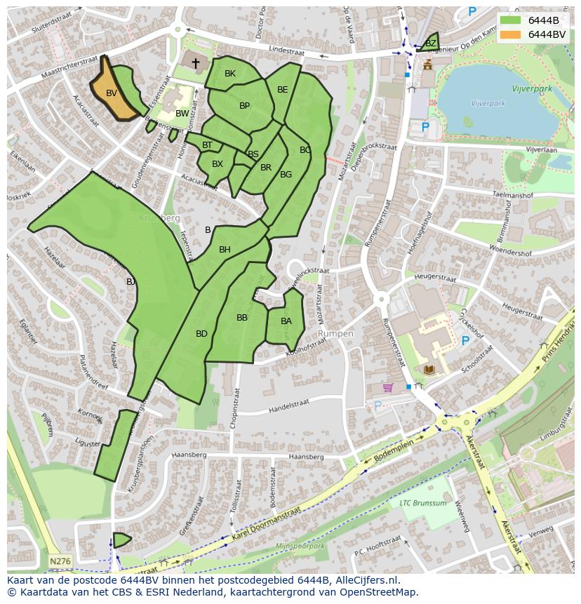 Afbeelding van het postcodegebied 6444 BV op de kaart.