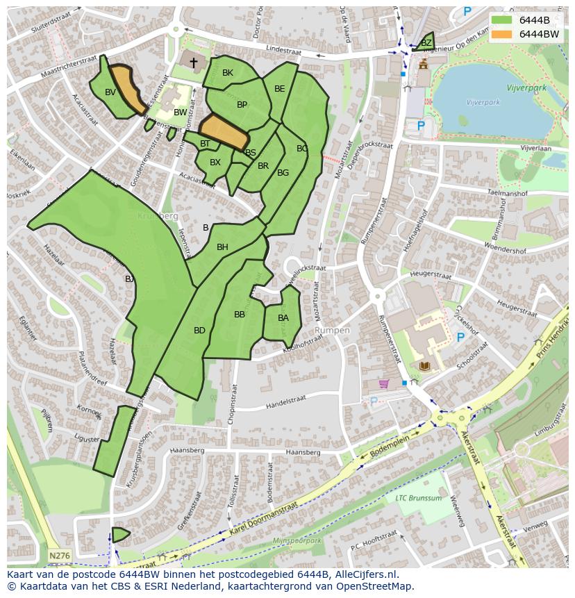 Afbeelding van het postcodegebied 6444 BW op de kaart.