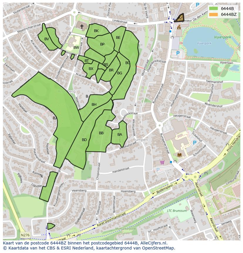 Afbeelding van het postcodegebied 6444 BZ op de kaart.
