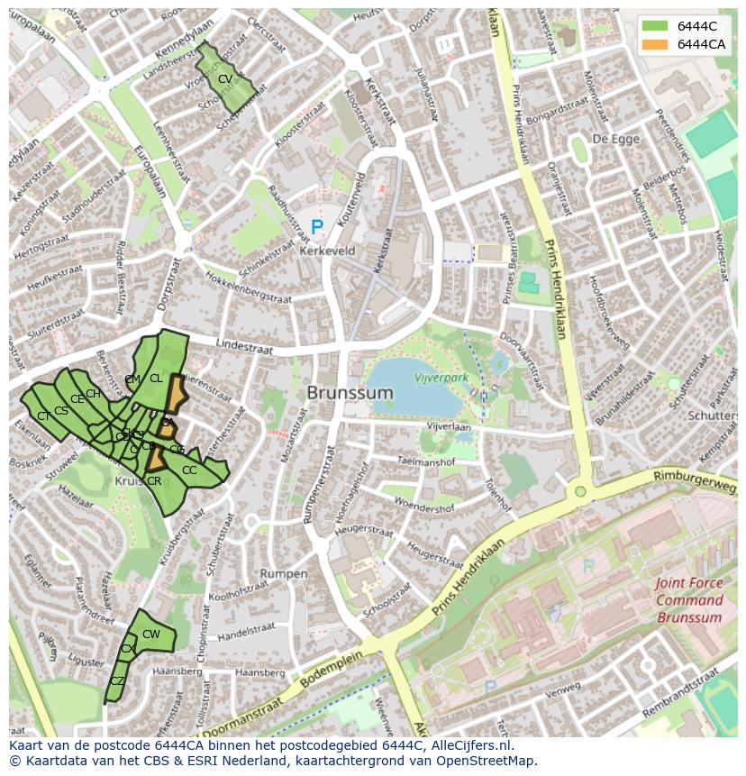 Afbeelding van het postcodegebied 6444 CA op de kaart.