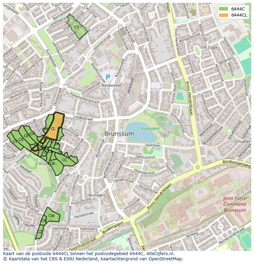 Afbeelding van het postcodegebied 6444 CL op de kaart.