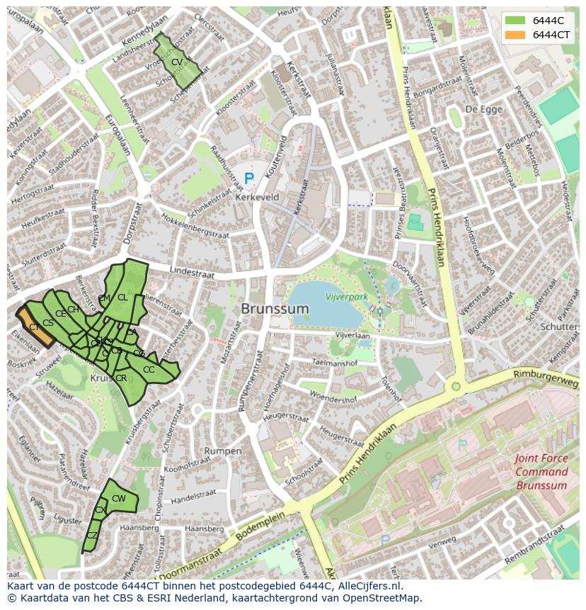 Afbeelding van het postcodegebied 6444 CT op de kaart.