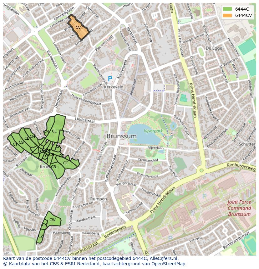 Afbeelding van het postcodegebied 6444 CV op de kaart.
