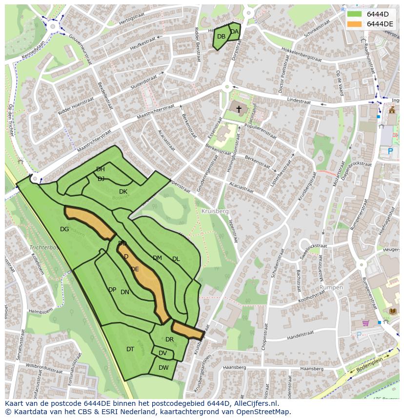 Afbeelding van het postcodegebied 6444 DE op de kaart.