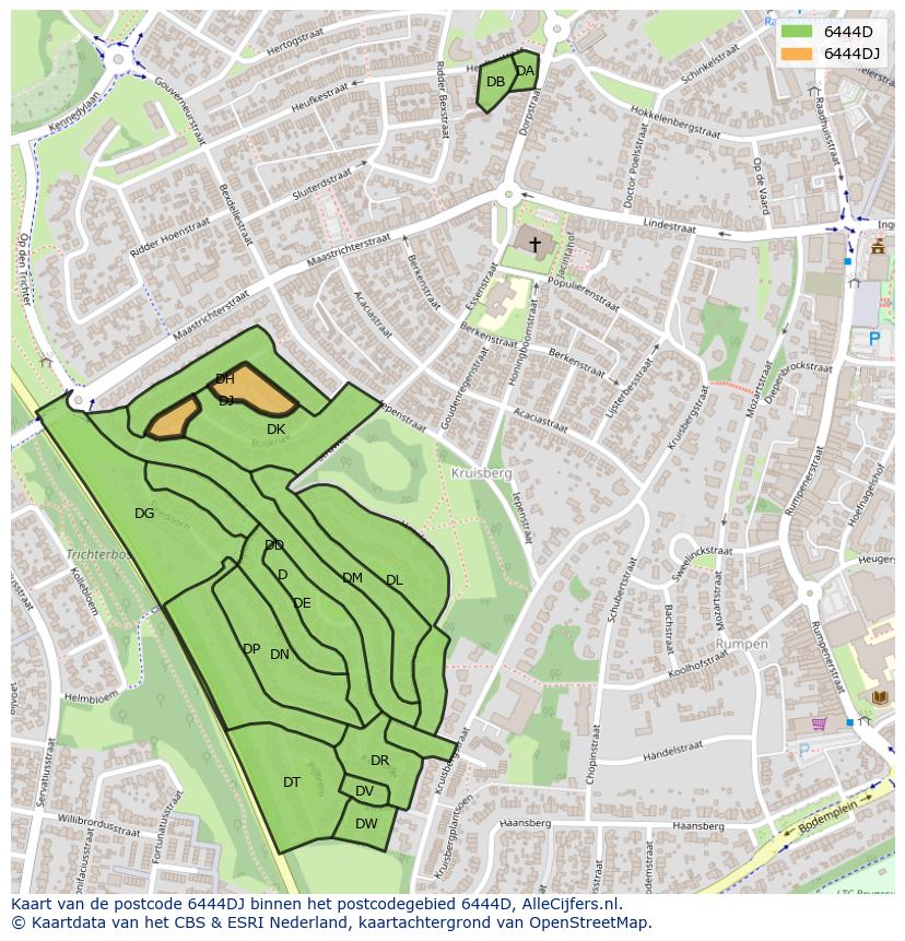 Afbeelding van het postcodegebied 6444 DJ op de kaart.