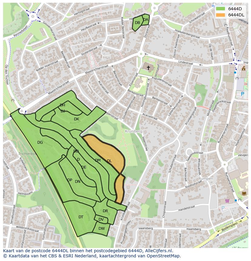 Afbeelding van het postcodegebied 6444 DL op de kaart.