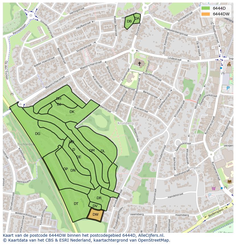 Afbeelding van het postcodegebied 6444 DW op de kaart.