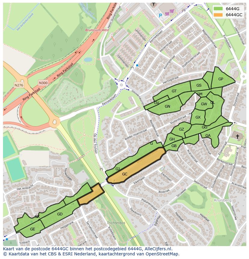 Afbeelding van het postcodegebied 6444 GC op de kaart.