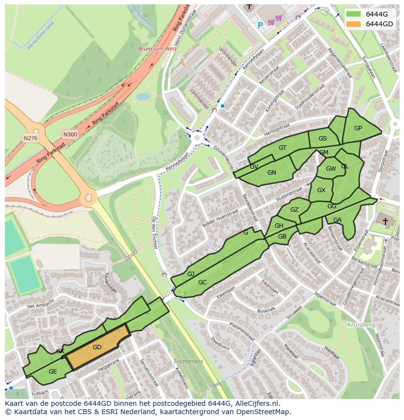 Afbeelding van het postcodegebied 6444 GD op de kaart.