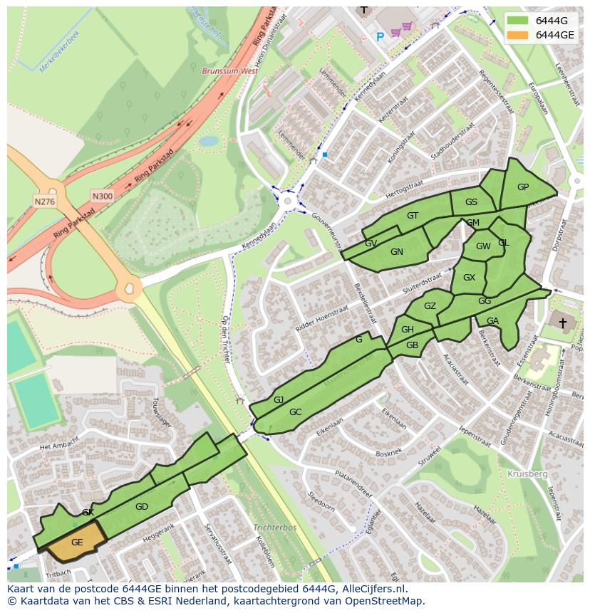 Afbeelding van het postcodegebied 6444 GE op de kaart.