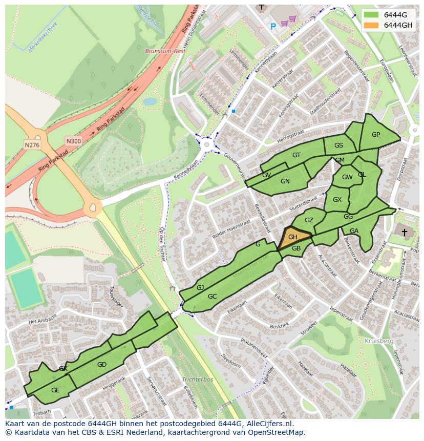 Afbeelding van het postcodegebied 6444 GH op de kaart.