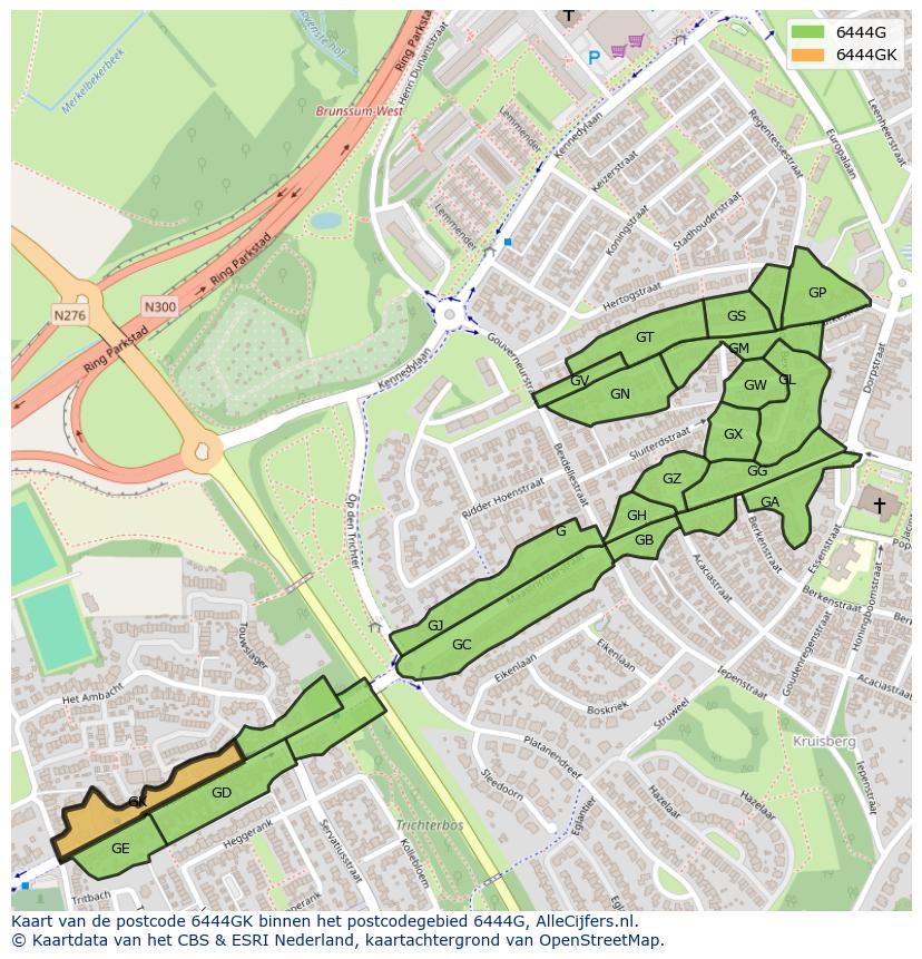 Afbeelding van het postcodegebied 6444 GK op de kaart.