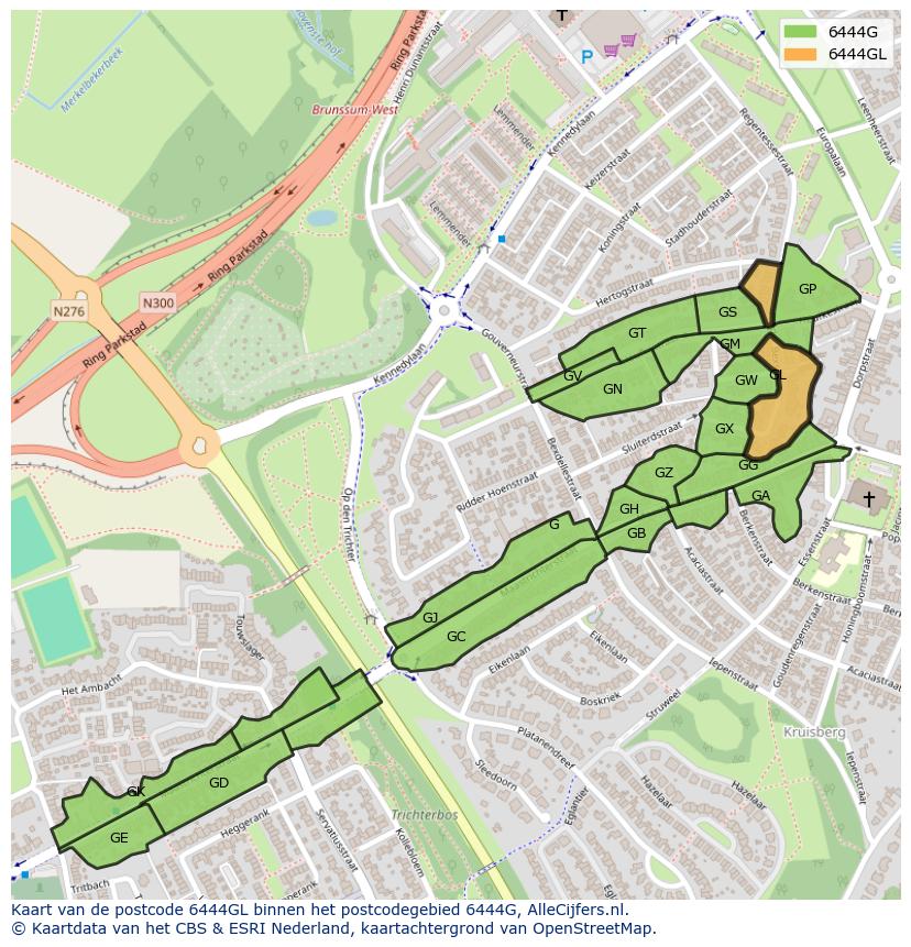 Afbeelding van het postcodegebied 6444 GL op de kaart.