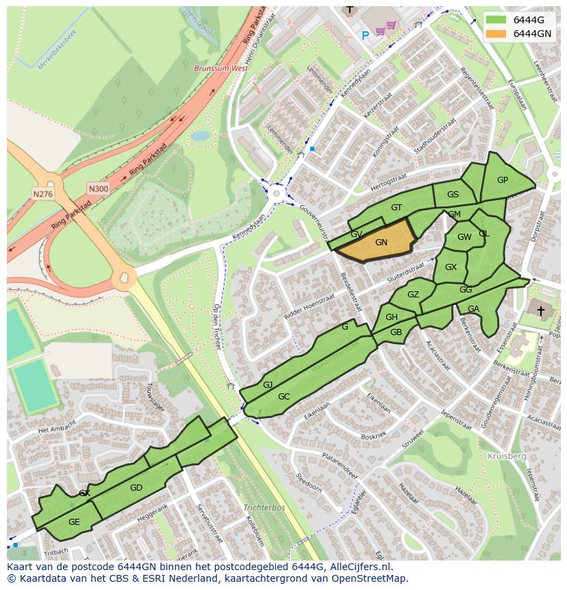Afbeelding van het postcodegebied 6444 GN op de kaart.