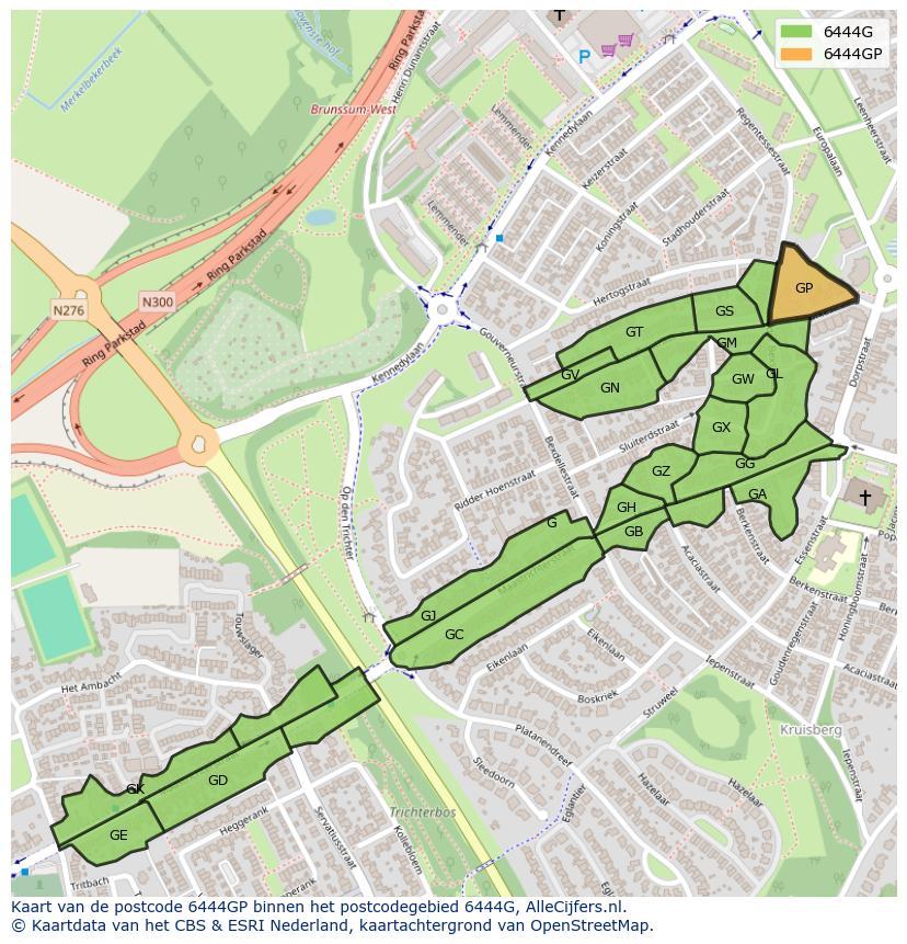 Afbeelding van het postcodegebied 6444 GP op de kaart.