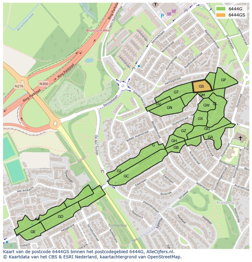 Afbeelding van het postcodegebied 6444 GS op de kaart.