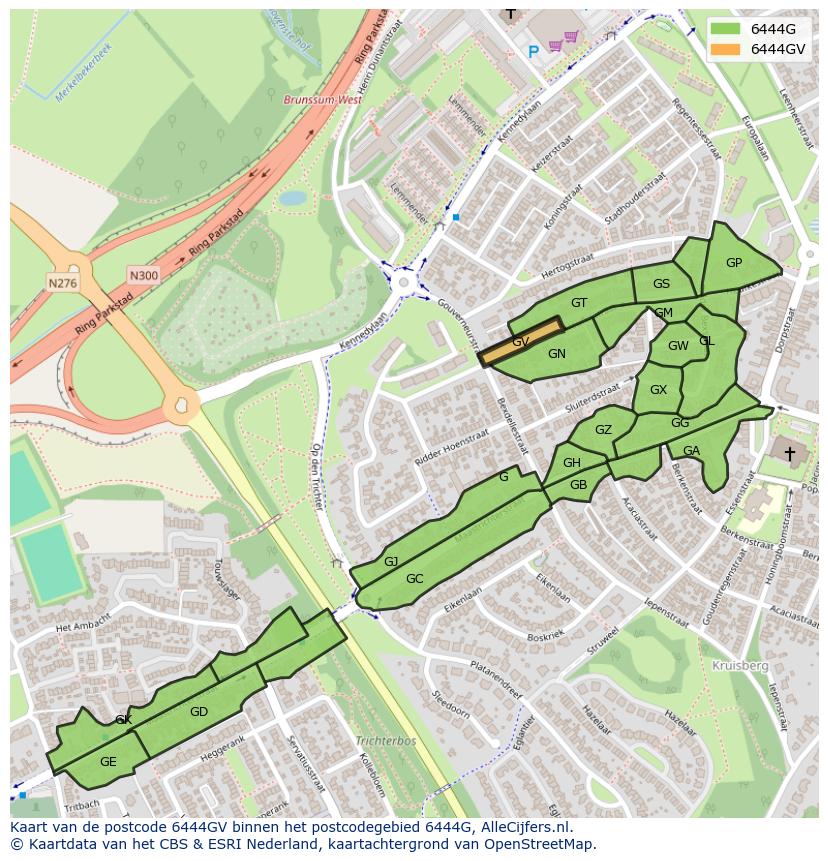 Afbeelding van het postcodegebied 6444 GV op de kaart.
