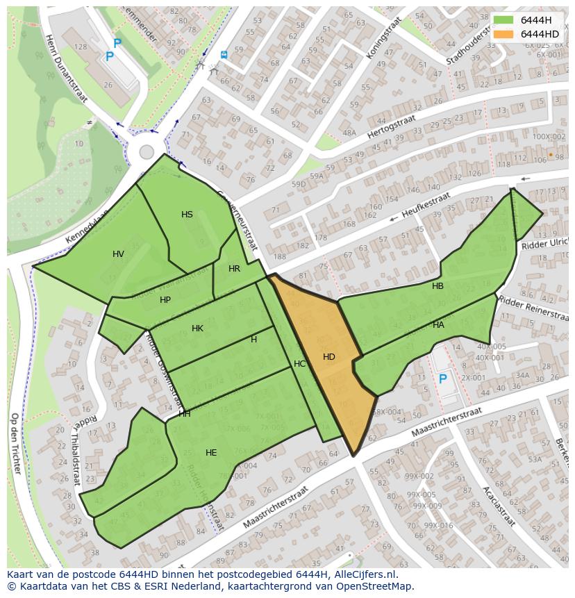 Afbeelding van het postcodegebied 6444 HD op de kaart.