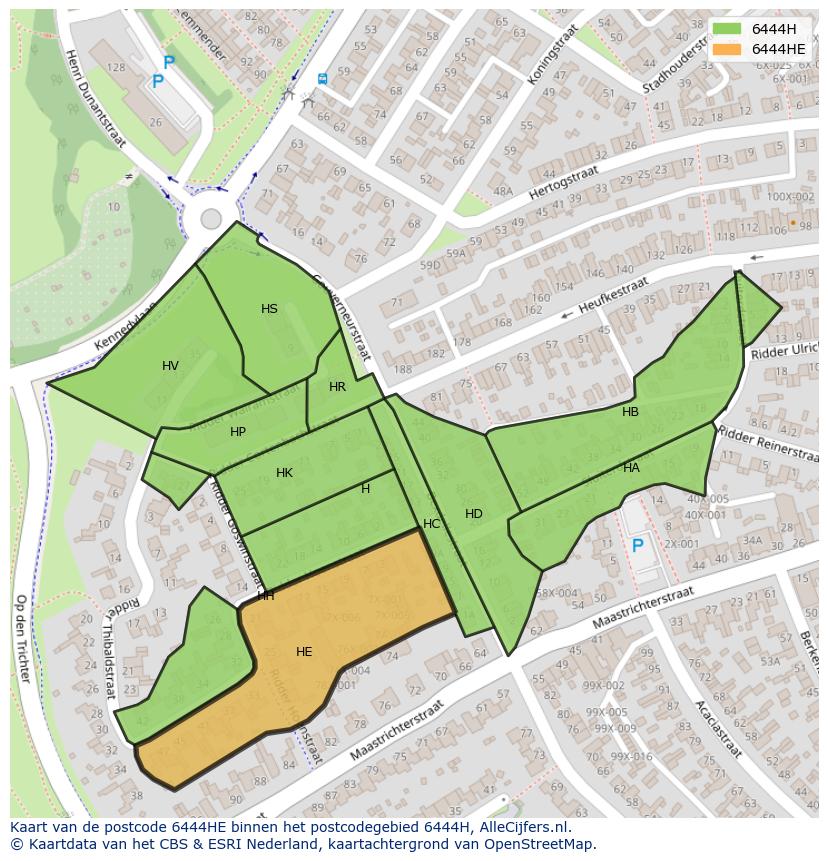 Afbeelding van het postcodegebied 6444 HE op de kaart.