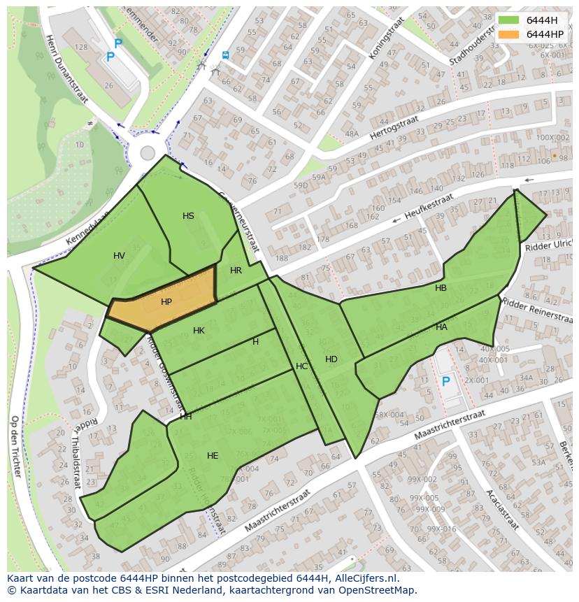 Afbeelding van het postcodegebied 6444 HP op de kaart.