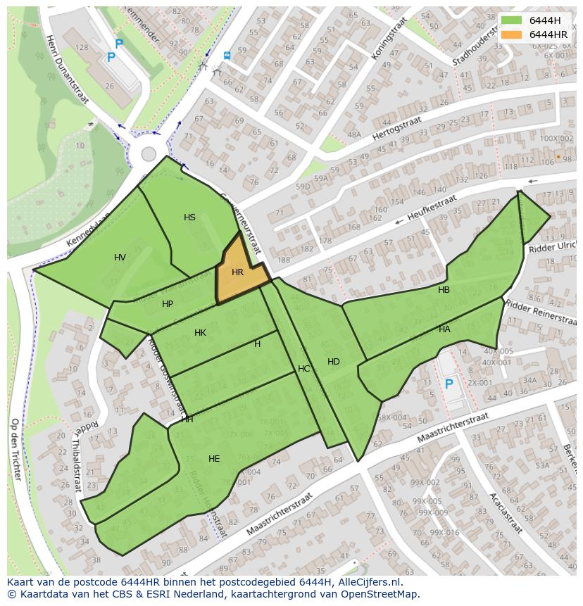Afbeelding van het postcodegebied 6444 HR op de kaart.
