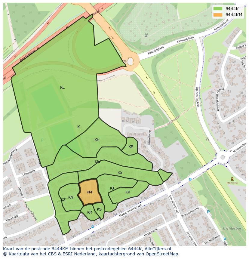 Afbeelding van het postcodegebied 6444 KM op de kaart.