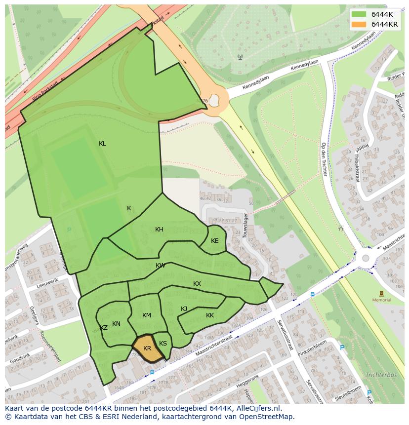 Afbeelding van het postcodegebied 6444 KR op de kaart.