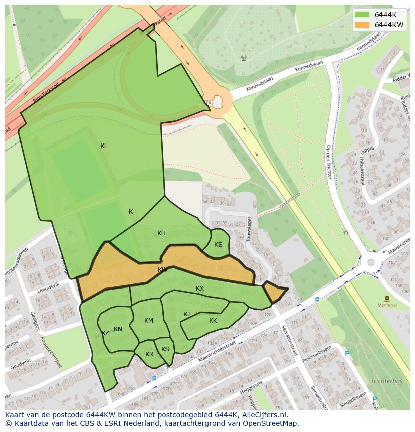 Afbeelding van het postcodegebied 6444 KW op de kaart.