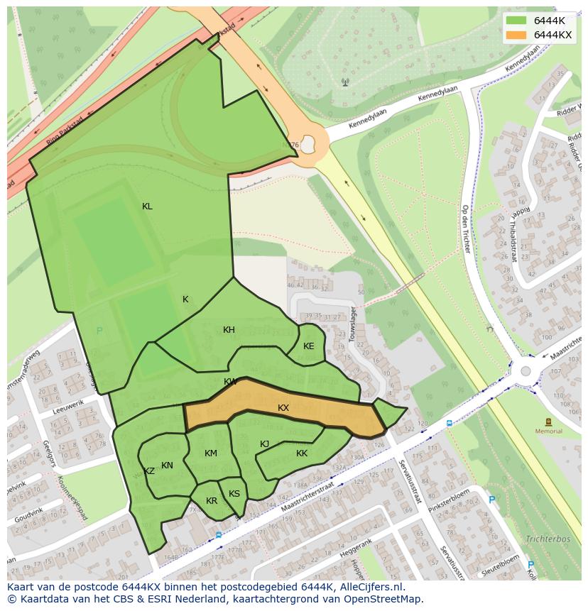 Afbeelding van het postcodegebied 6444 KX op de kaart.
