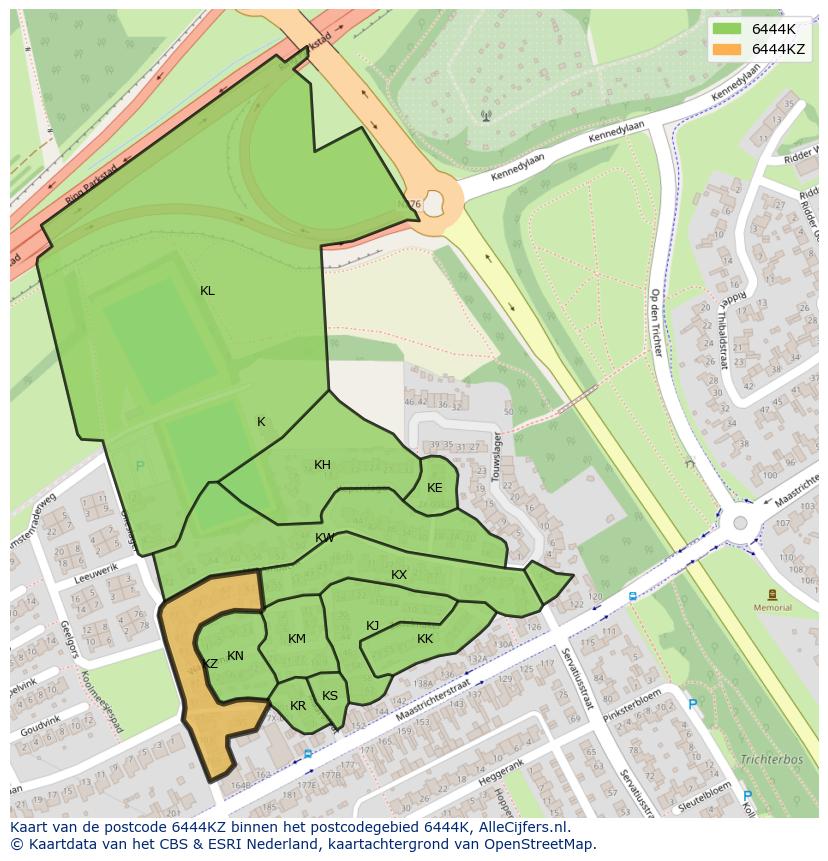 Afbeelding van het postcodegebied 6444 KZ op de kaart.