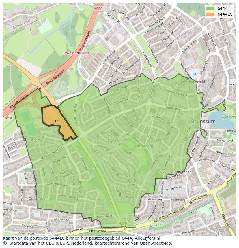 Afbeelding van het postcodegebied 6444 LC op de kaart.