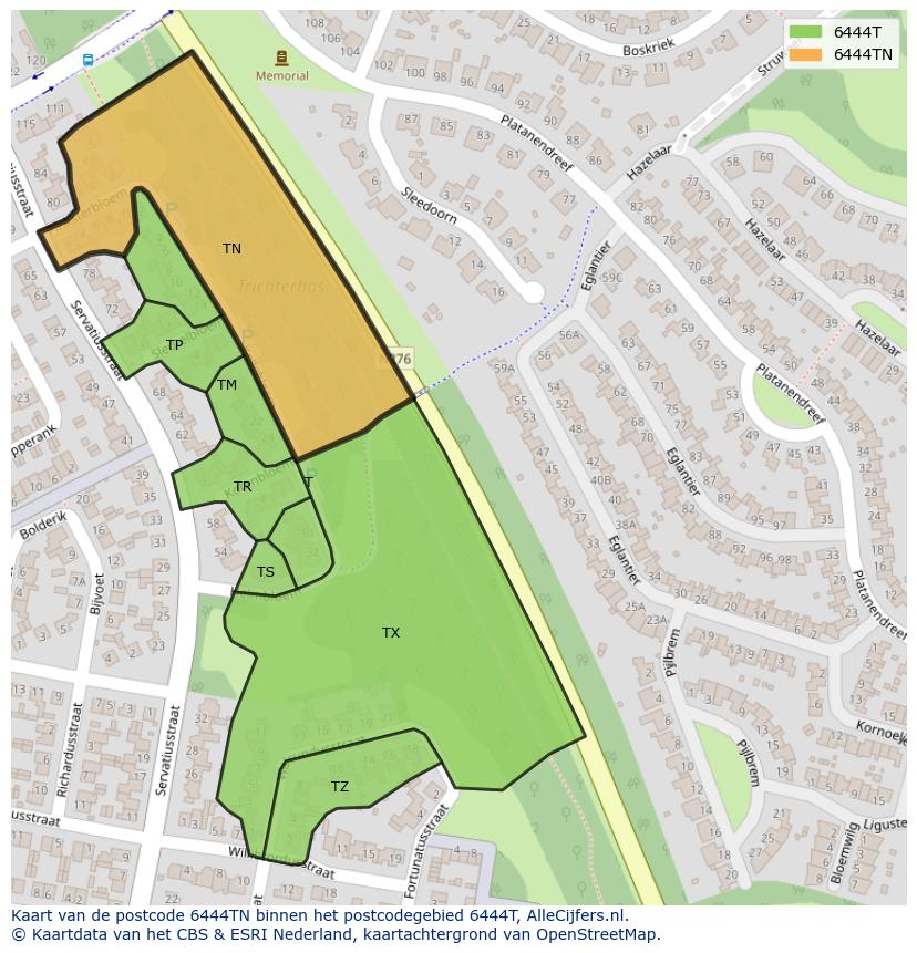 Afbeelding van het postcodegebied 6444 TN op de kaart.