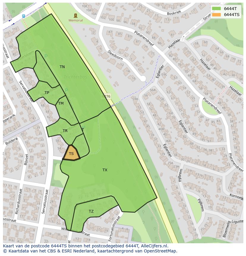Afbeelding van het postcodegebied 6444 TS op de kaart.