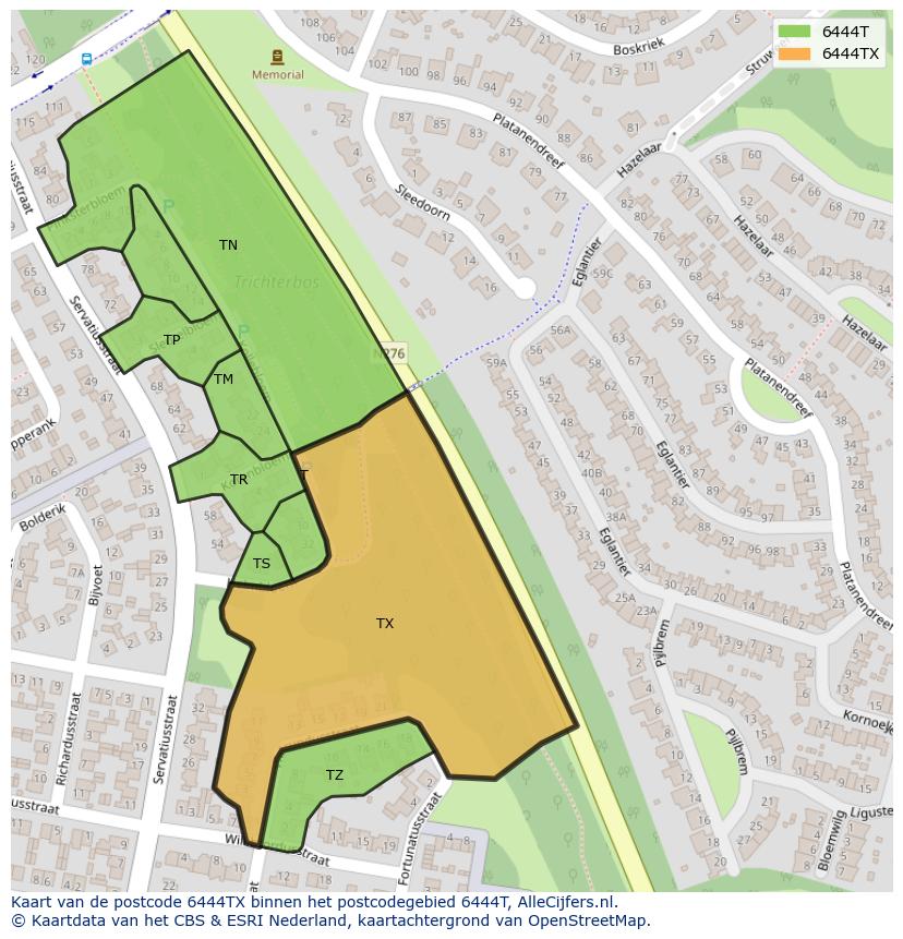 Afbeelding van het postcodegebied 6444 TX op de kaart.