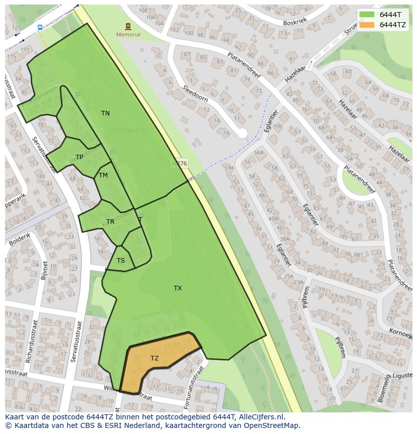 Afbeelding van het postcodegebied 6444 TZ op de kaart.