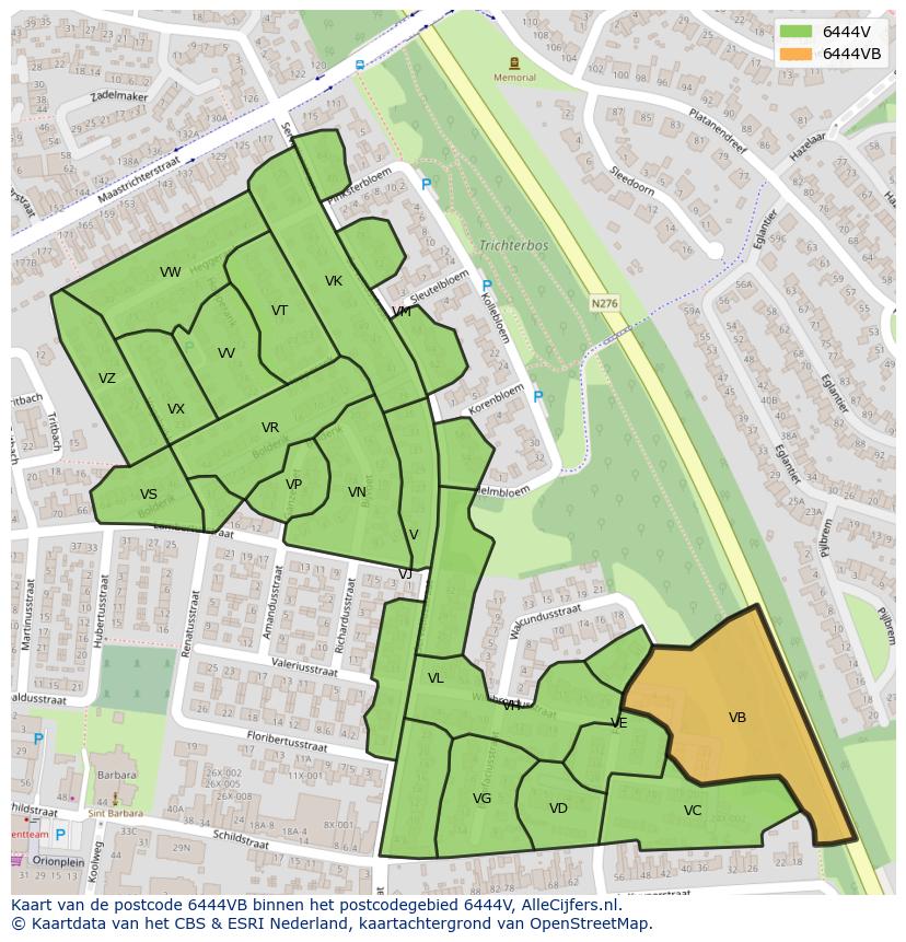 Afbeelding van het postcodegebied 6444 VB op de kaart.