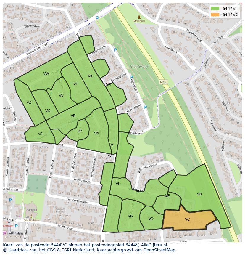 Afbeelding van het postcodegebied 6444 VC op de kaart.