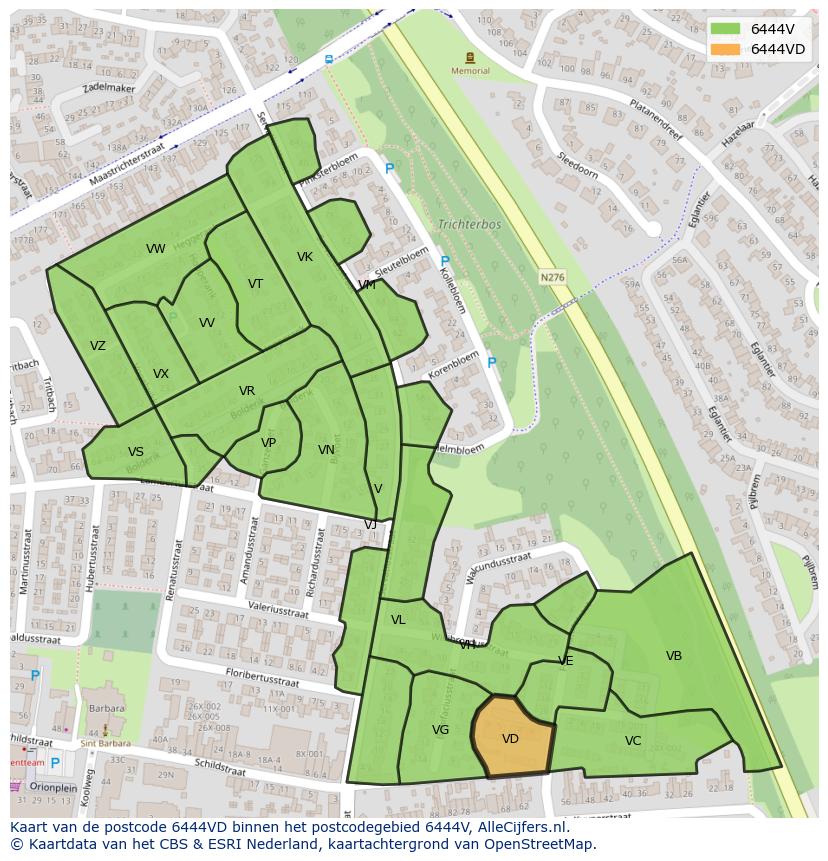 Afbeelding van het postcodegebied 6444 VD op de kaart.