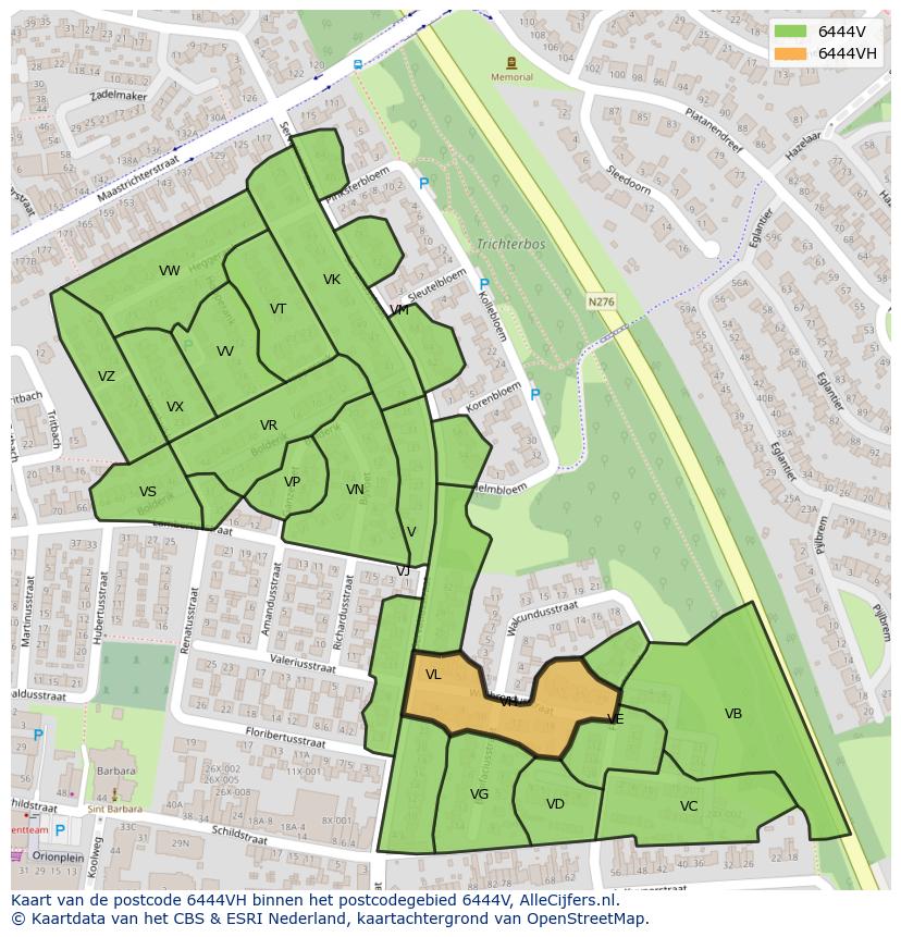 Afbeelding van het postcodegebied 6444 VH op de kaart.