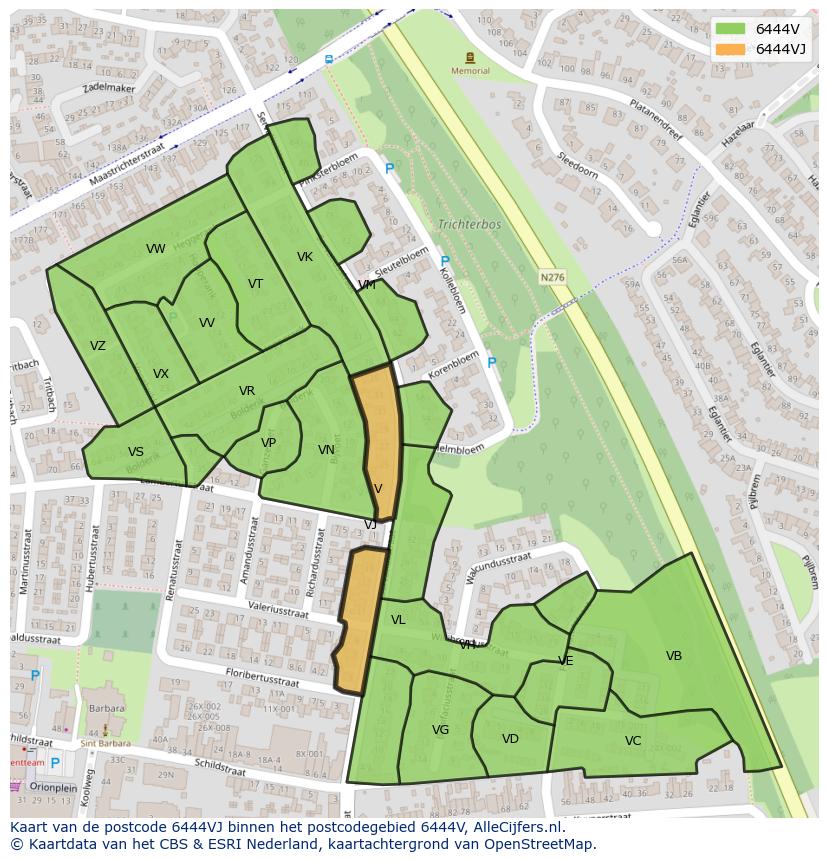 Afbeelding van het postcodegebied 6444 VJ op de kaart.