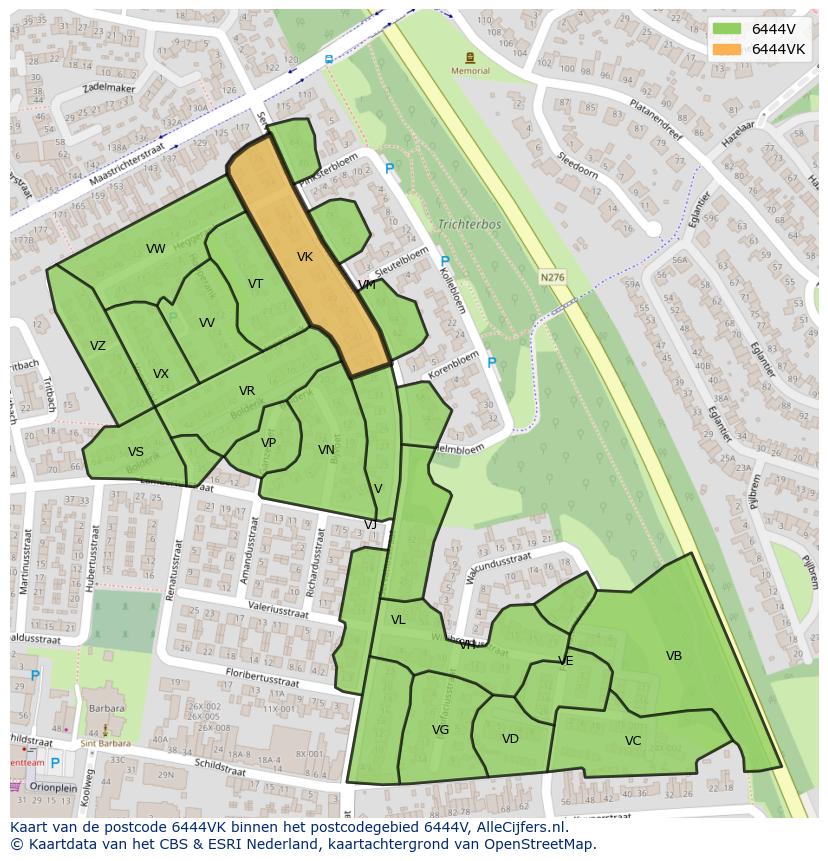 Afbeelding van het postcodegebied 6444 VK op de kaart.