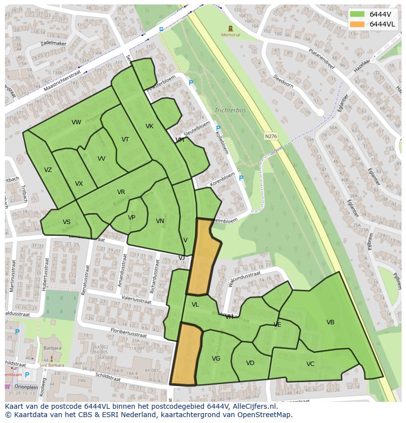 Afbeelding van het postcodegebied 6444 VL op de kaart.