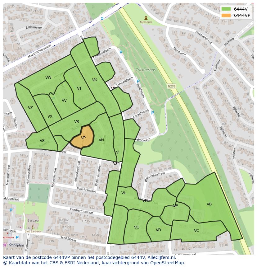 Afbeelding van het postcodegebied 6444 VP op de kaart.