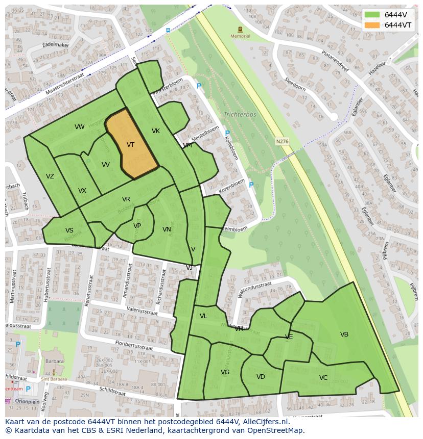 Afbeelding van het postcodegebied 6444 VT op de kaart.