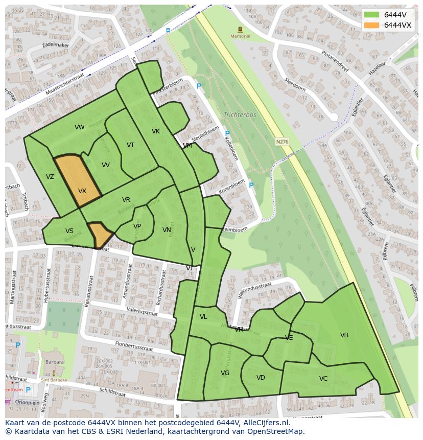 Afbeelding van het postcodegebied 6444 VX op de kaart.